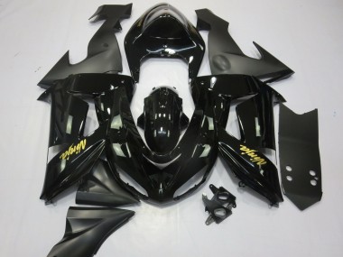 2006-2007 Glossy Black Matte Black and Gold Kawasaki ZX10R Motorcycle Fairings Canada