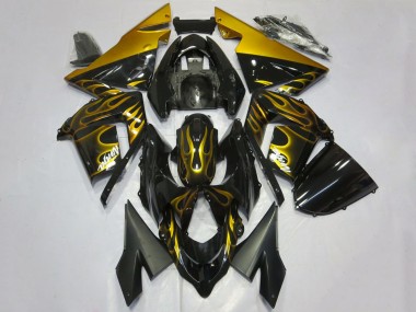2004-2005 Glossy Black Gold Flame Kawasaki ZX10R Motorcycle Fairings Canada