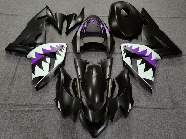 2004-2005 Matte Black and Purple Shark Kawasaki ZX10R Motorcycle Fairings Canada