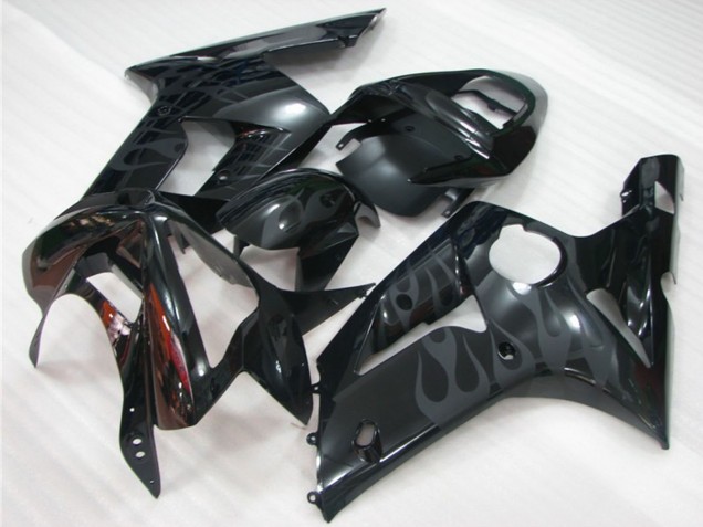 2003-2004 Glossy Black Grey Flame Kawasaki ZX6R Motorcycle Fairings Canada