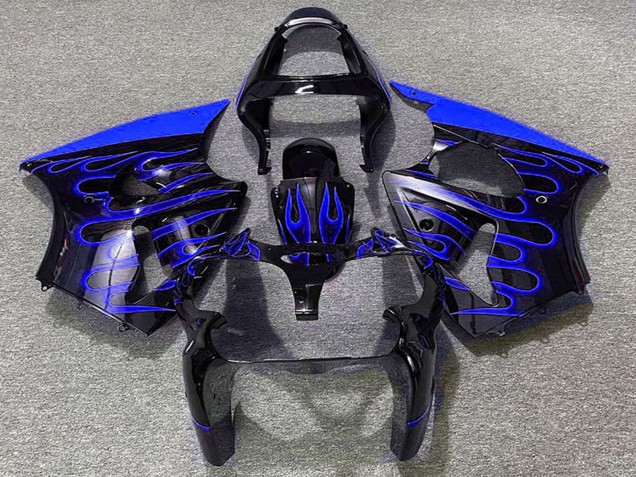 2000-2002 Glossy Black Blue Flame Kawasaki ZX6R Motorcycle Fairings Canada