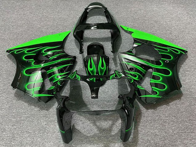2000-2002 Glossy Black Green Flame Kawasaki ZX6R Motorcycle Fairings Canada