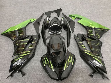 2009-2012 Glossy Black Green Flame Kawasaki ZX6R Motorcycle Fairings Canada