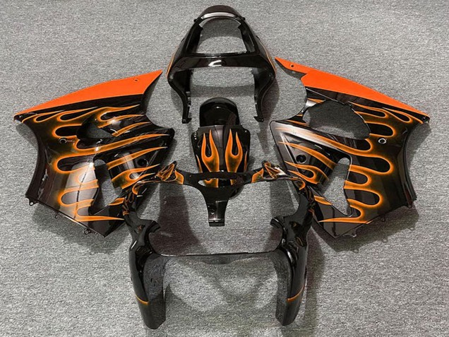 2000-2002 Glossy Black Orange Flame Kawasaki ZX6R Motorcycle Fairings Canada