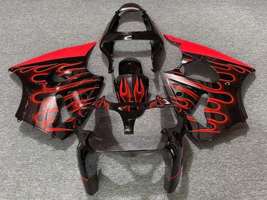 2000-2002 Glossy Black Red Flame Kawasaki ZX6R Motorcycle Fairings Canada