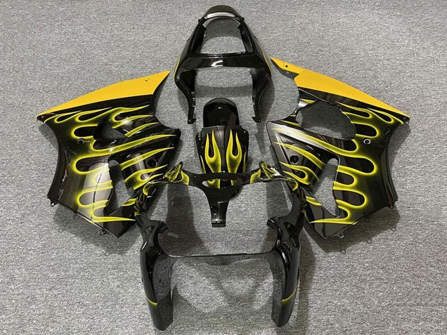 2000-2002 Glossy Black Yellow Flame Kawasaki ZX6R Motorcycle Fairings Canada