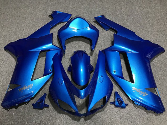 2007-2008 Glossy Blue Chrome Logo Kawasaki ZX6R Motorcycle Fairings Canada