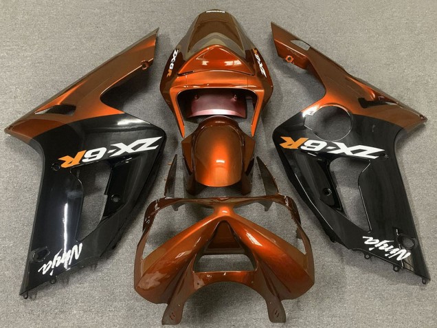 2003-2004 Orange Glossy Black Kawasaki ZX6R Motorcycle Fairings Canada