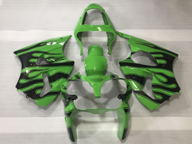 2000-2002 Green Black Flame Kawasaki ZX6R Motorcycle Fairings Canada