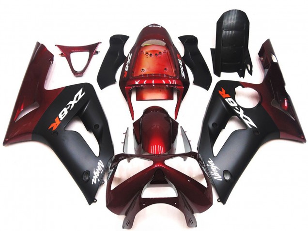 2003-2004 Maroon Red Matte Black Kawasaki ZX6R Motorcycle Fairings Canada