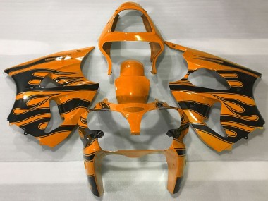 2000-2002 Orange Black Flame Kawasaki ZX6R Motorcycle Fairings Canada