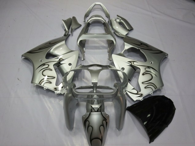 2000-2002 Silver Black Flame Kawasaki ZX6R Motorcycle Fairings Canada