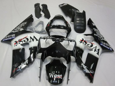2003-2004 Glossy Black White West Kawasaki ZX6R Motorcycle Fairings Canada