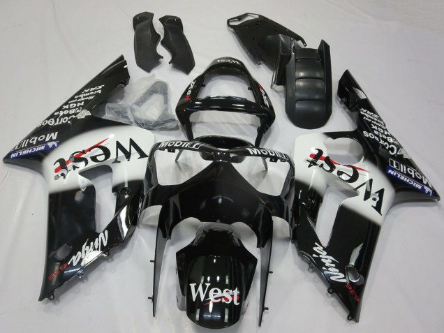2003-2004 Glossy Black White West Kawasaki ZX6R Motorcycle Fairings Canada