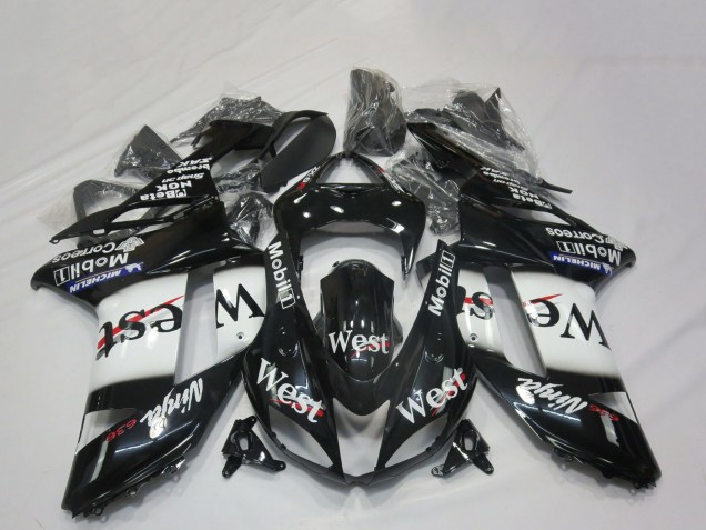 2007-2008 Glossy Black White West Kawasaki ZX6R Motorcycle Fairings Canada