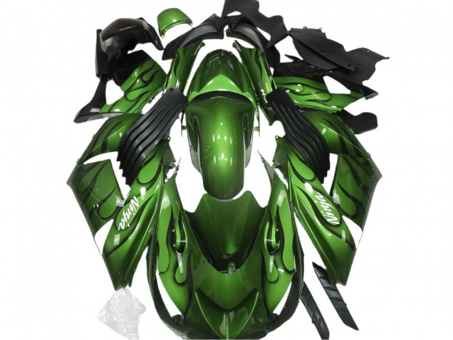 2006-2011 Green Black Flame Kawasaki ZX14R Motorcycle Fairings Canada