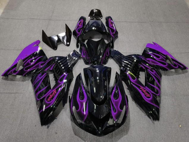 2006-2011 Glossy Black Purple Flame Kawasaki ZX14R Motorcycle Fairings Canada