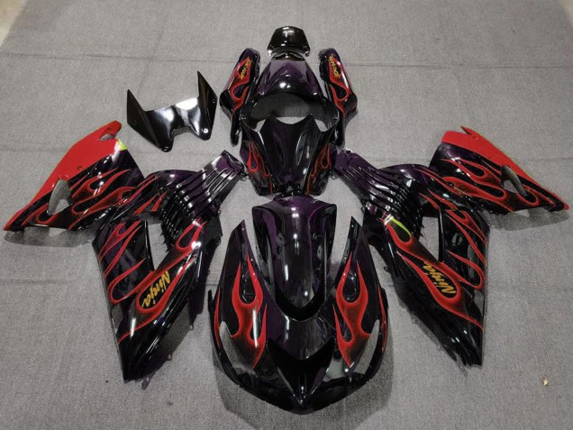 2006-2011 Glossy Black Red Flame Gold Ninja Kawasaki ZX14R Motorcycle Fairings Canada