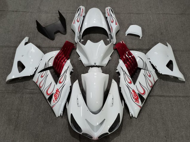 2006-2011 White Red Flame Kawasaki ZX14R Motorcycle Fairings Canada