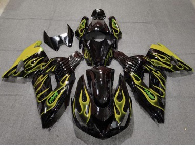 2006-2011 Glossy Black Yellow Flame Kawasaki ZX14R Motorcycle Fairings Canada