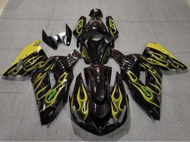 2006-2011 Glossy Black Yellow Flame Kawasaki ZX14R Motorcycle Fairings Canada