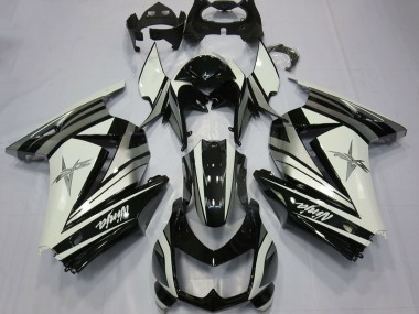 2008-2012 White Silver Star Glossy Black Kawasaki Ninja 250 Motorcycle Fairings Canada