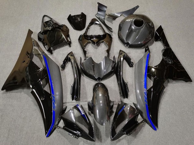 2008-2016 Glossy Black Carbon Fiber Style Blue Yamaha R6 Motorcycle Fairings Canada