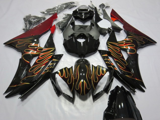 2008-2016 Red Glossy Black Gold Flame Yamaha R6 Motorcycle Fairings Canada
