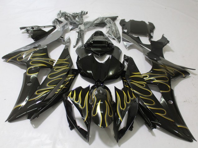 2008-2016 Glossy Black Gold Flame Yamaha R6 Motorcycle Fairings Canada