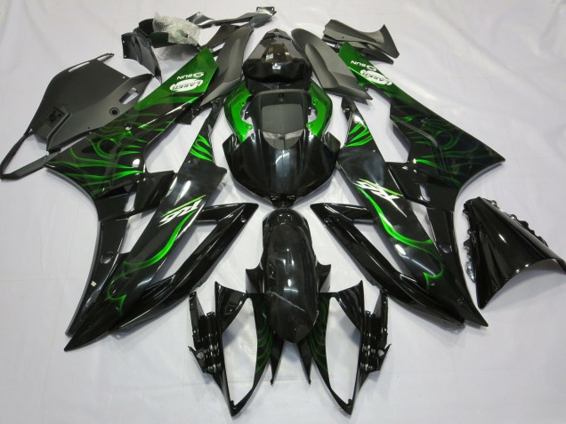 2006-2007 Glossy Black Green Flame Yamaha R6 Motorcycle Fairings Canada
