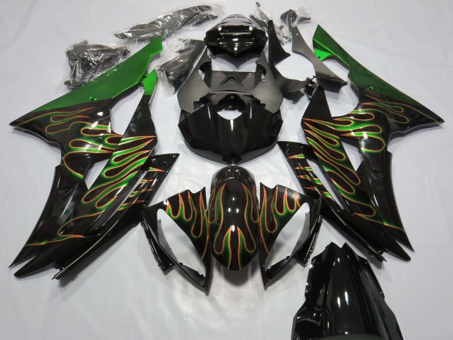 2008-2016 Green Glossy Black Gold Flame Yamaha R6 Motorcycle Fairings Canada