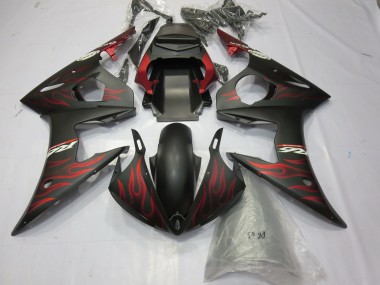 2003-2004 Matte Black Red Flame Yamaha R6 Motorcycle Fairings Canada