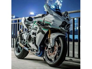 2015-2022 White with Green Lines Kawasaki Ninja H2 Motorcycle Fairings Canada