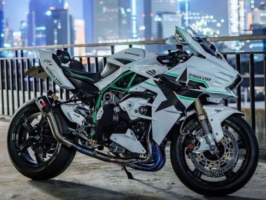 2015-2022 White with Green Lines Kawasaki Ninja H2 Motorcycle Fairings Canada
