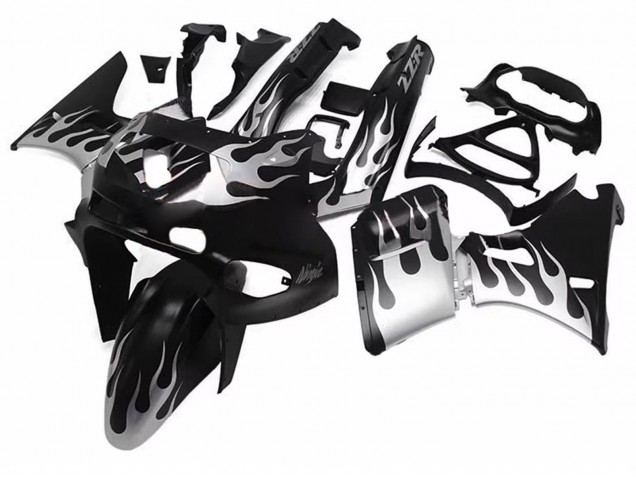 1993-2007 Glossy Black Silver Flame Kawasaki ZZR400 Motorcycle Fairings Canada