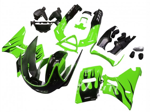 1993-2007 Green Glossy Black Flame Kawasaki ZZR400 Motorcycle Fairings Canada