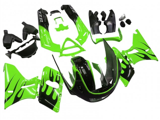 1993-2007 Green Glossy Black Flame Kawasaki ZZR400 Motorcycle Fairings Canada