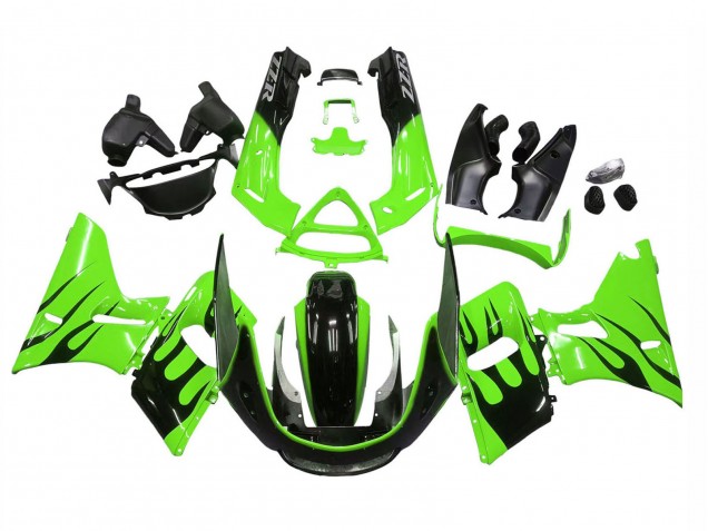 1993-2007 Green Glossy Black Flame Kawasaki ZZR400 Motorcycle Fairings Canada