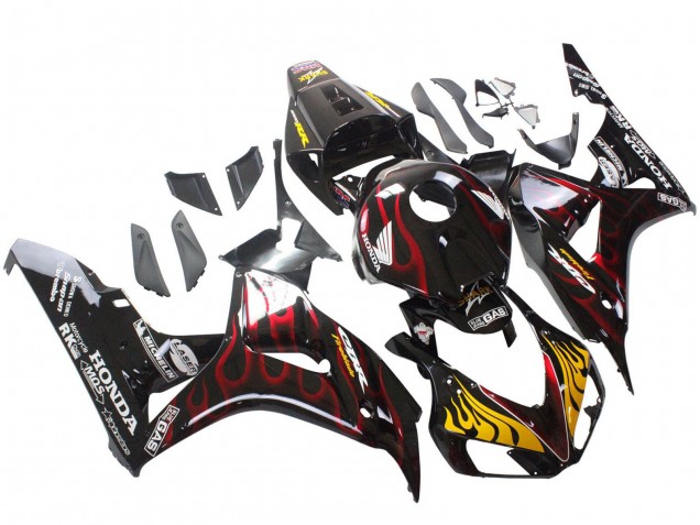 2006-2007 Glossy Black Yellow Red Flame Honda CBR1000RR Motorcycle Fairings Canada
