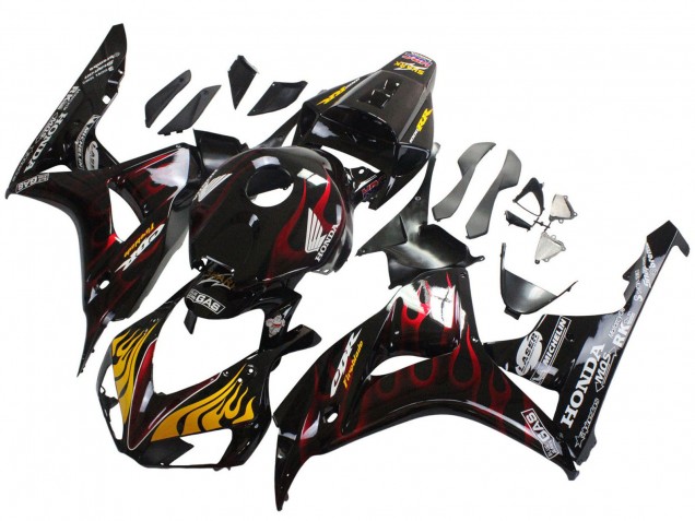 2006-2007 Glossy Black Yellow Red Flame Honda CBR1000RR Motorcycle Fairings Canada
