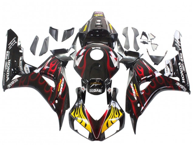 2006-2007 Glossy Black Yellow Red Flame Honda CBR1000RR Motorcycle Fairings Canada