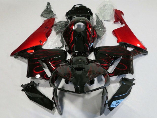 2005-2006 Glossy Black Red Flame Honda CBR600RR Motorcycle Fairing Canada