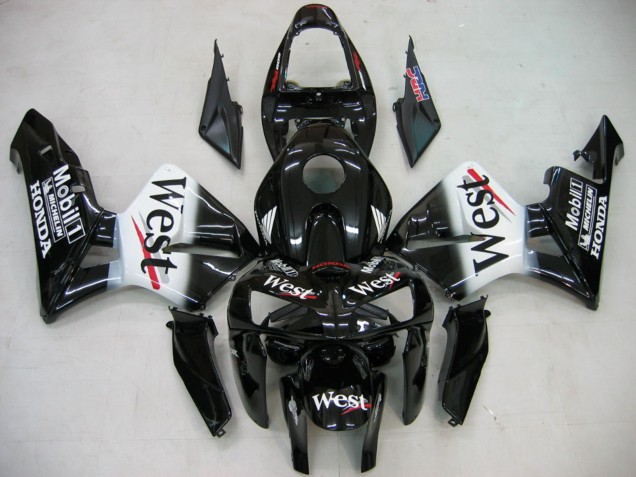 2005-2006 Glossy Black White West Honda CBR600RR Motorcycle Fairings Canada