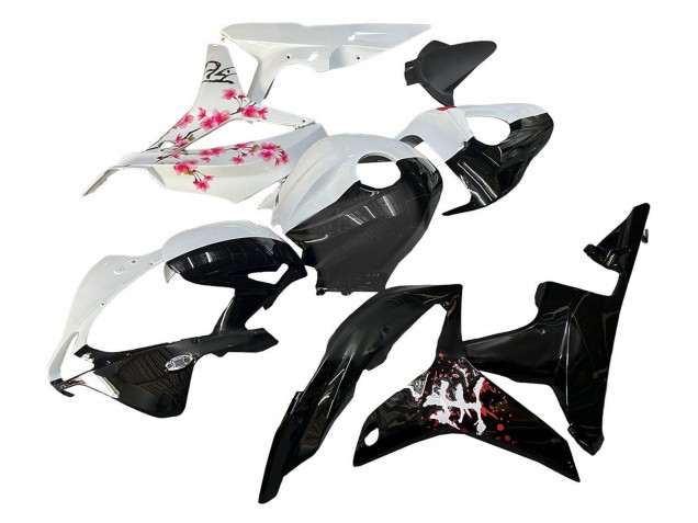 2007-2008 White Cherry Blossom Glossy Black Split Honda CBR600RR Motorcycle Fairings Canada