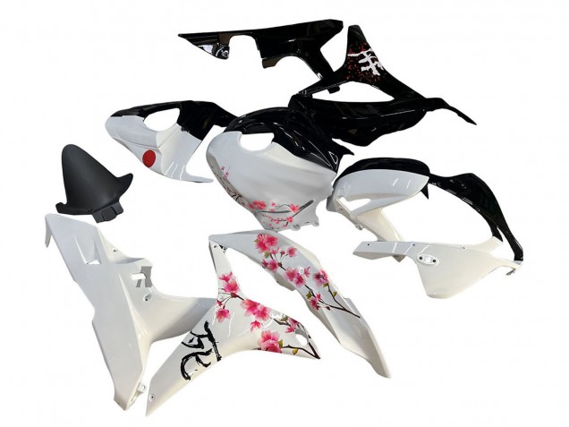 2007-2008 White Cherry Blossom Glossy Black Split Honda CBR600RR Motorcycle Fairings Canada