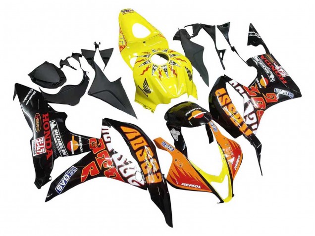 2007-2008 Yellow Orange Glossy Black Rossi Repsol Honda CBR600RR Motorcycle Fairings Canada
