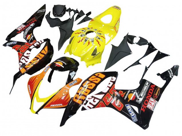 2007-2008 Yellow Orange Glossy Black Rossi Repsol Honda CBR600RR Motorcycle Fairings Canada