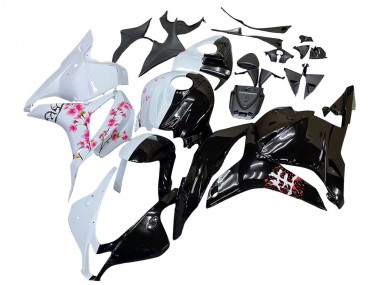 2009-2012 White Cherry Blossom Glossy Black Honda CBR600RR Motorcycle Fairings Canada