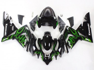2004-2005 Black with Green Flame Ninja Kawasaki ZX10R Motorcycle Fairings Canada