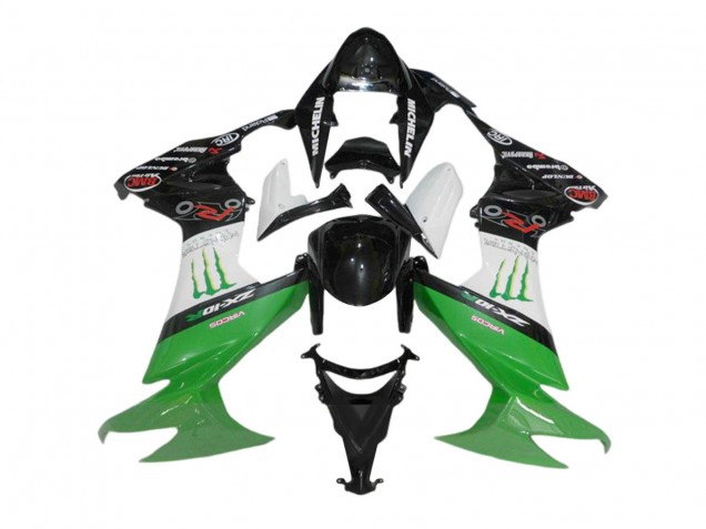 2008-2010 Glossy Black White Green Monster Kawasaki ZX10R Motorcycle Fairings Canada